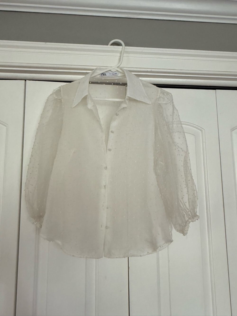 Zara White Sheer Dotted Blouse